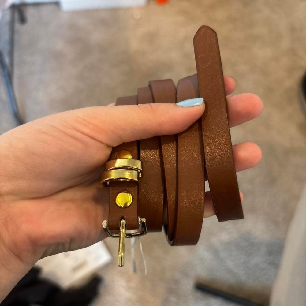 Brown leather skinny belt